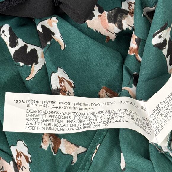 Zara Top Womens XL Dog Print Bow Button Blouse Novelty New Green Blogger Fave - Picture 10 of 13